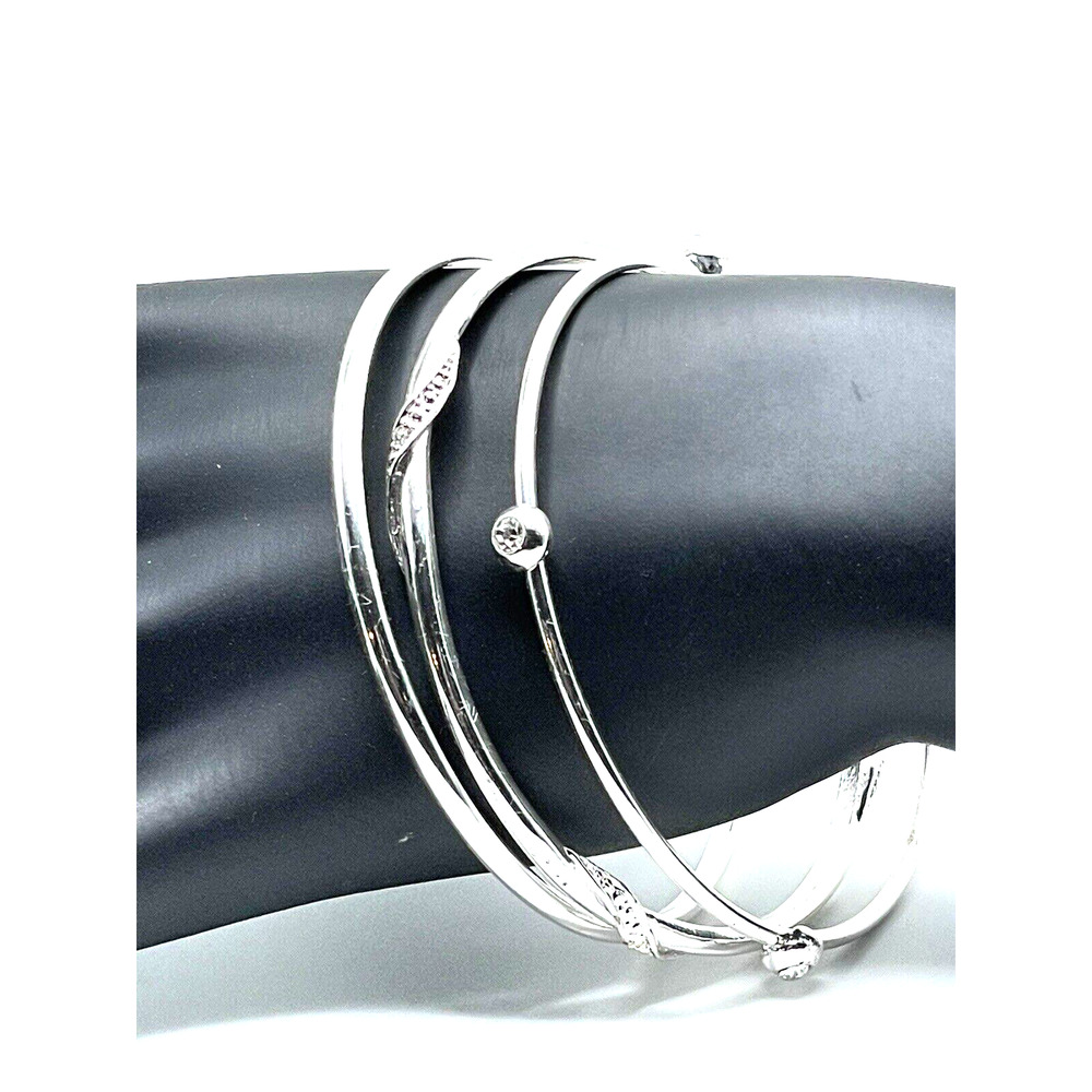 Silver Bangle Slim Stacking Bracelets Made With S… - image 8